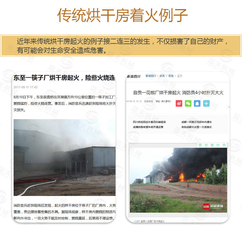 網帶球炭烘干機傳統烘干房著火案例